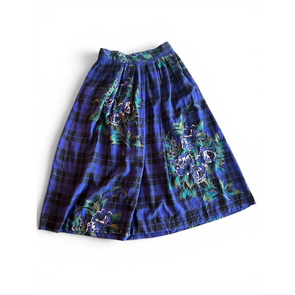 Fairy Grunge Plaid Dark Floral Vintage SK & Company Midi‎ Skirt 90s Cottagecore